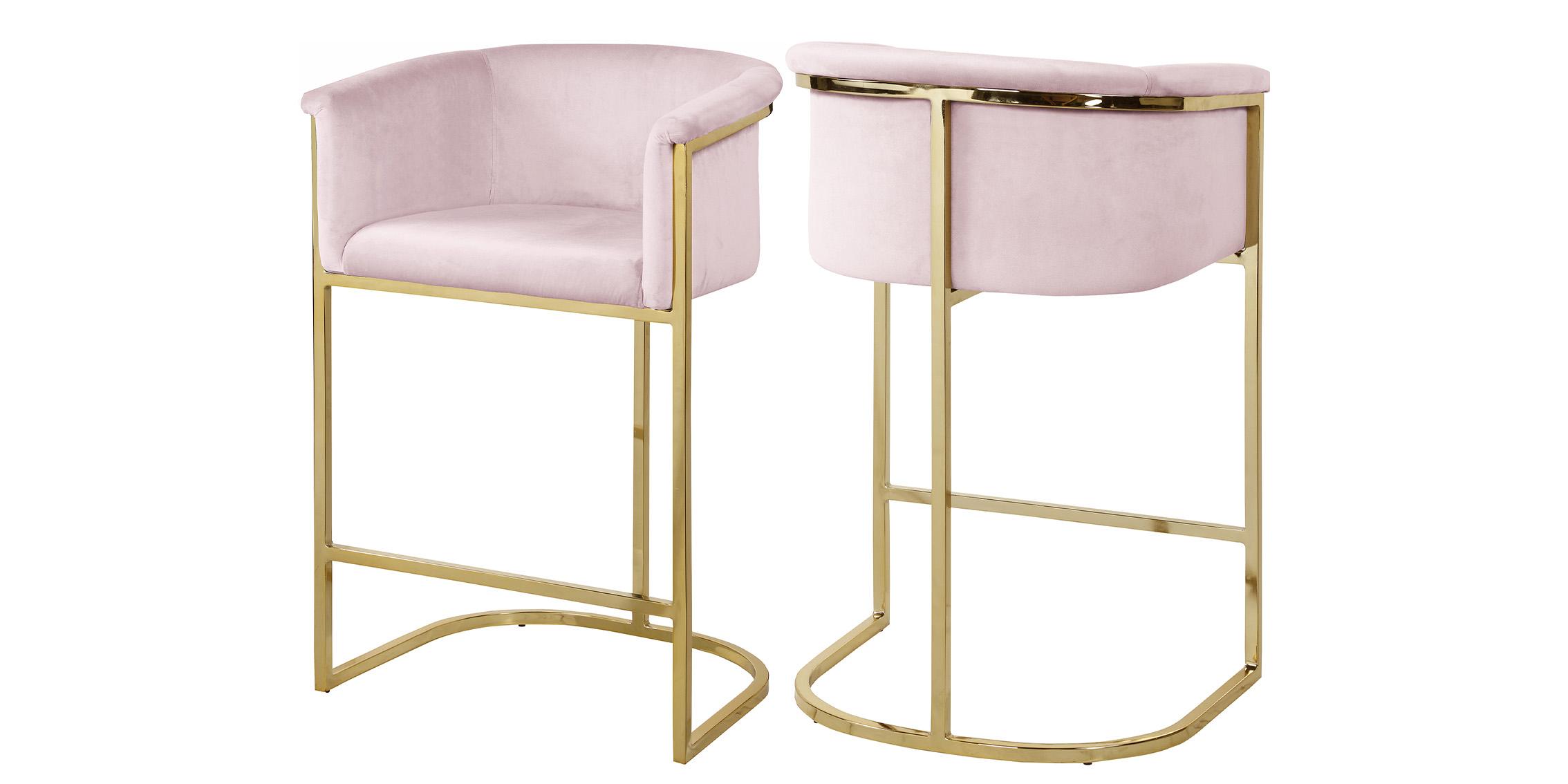 Contemporary, Modern Counter Stool Set DONATELLA 700Pink 700Pink-C-Set-2 in Pink, Gold Velvet