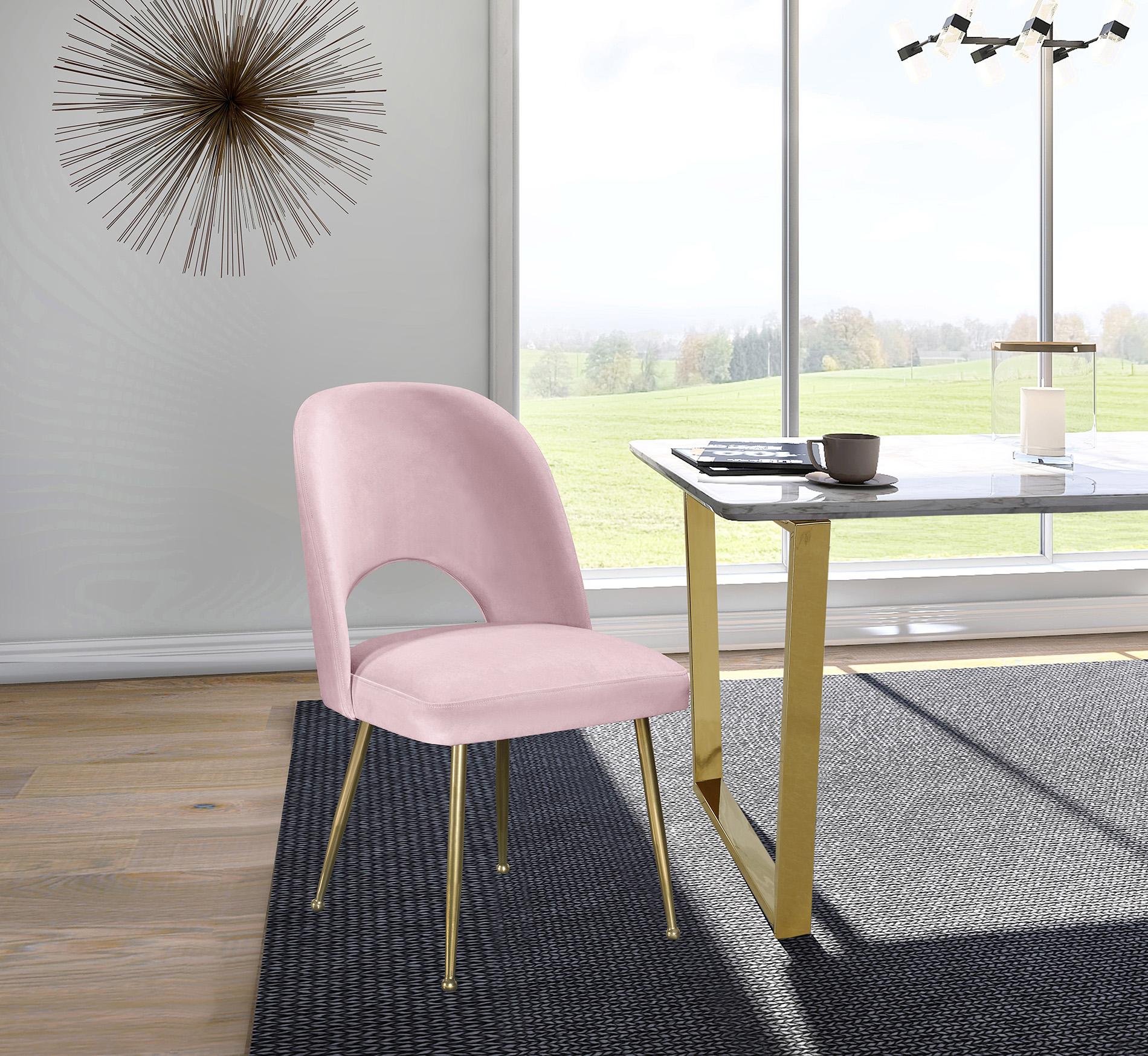 

    
Pink Velvet & Gold Dining Chair Set 2 Pcs LOGAN 990Pink-C Meridian Modern
