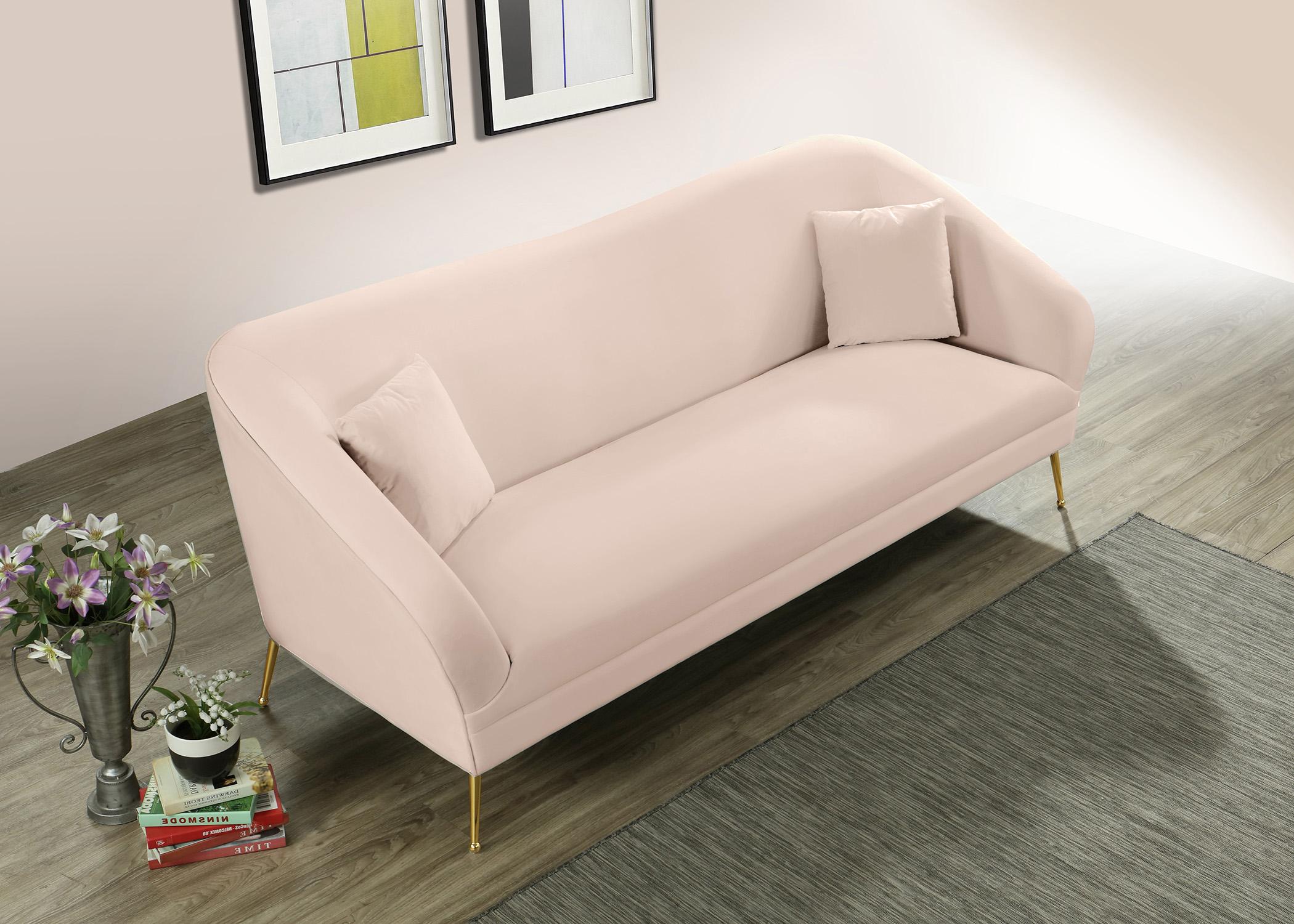 

    
 Photo  Pink Velvet Curved Sofa Set 2Pcs HERMOSA 658Pink Meridian Mid-Century Modern
