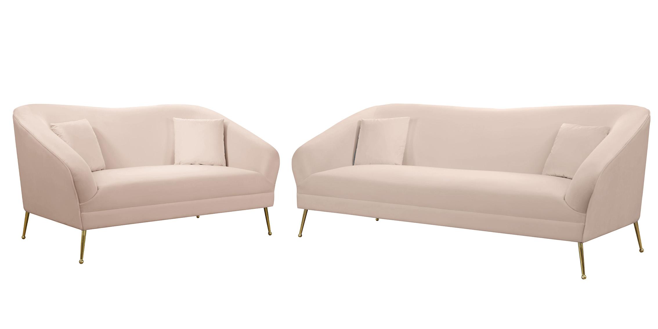 

    
Pink Velvet Curved Sofa Set 2Pcs HERMOSA 658Pink Meridian Mid-Century Modern
