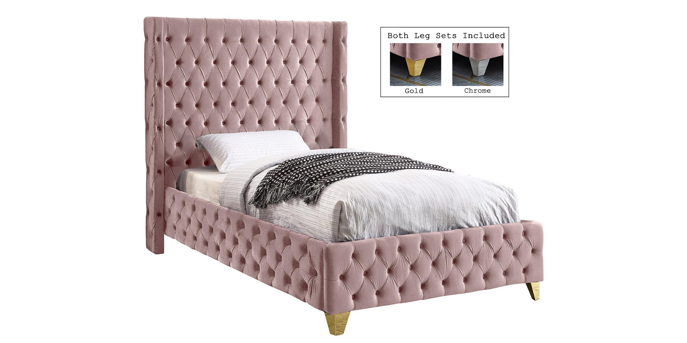 Contemporary Platform Bed SAVAN SavanPink-T SavanPink-T in Chrome, Pink, Gold Velvet