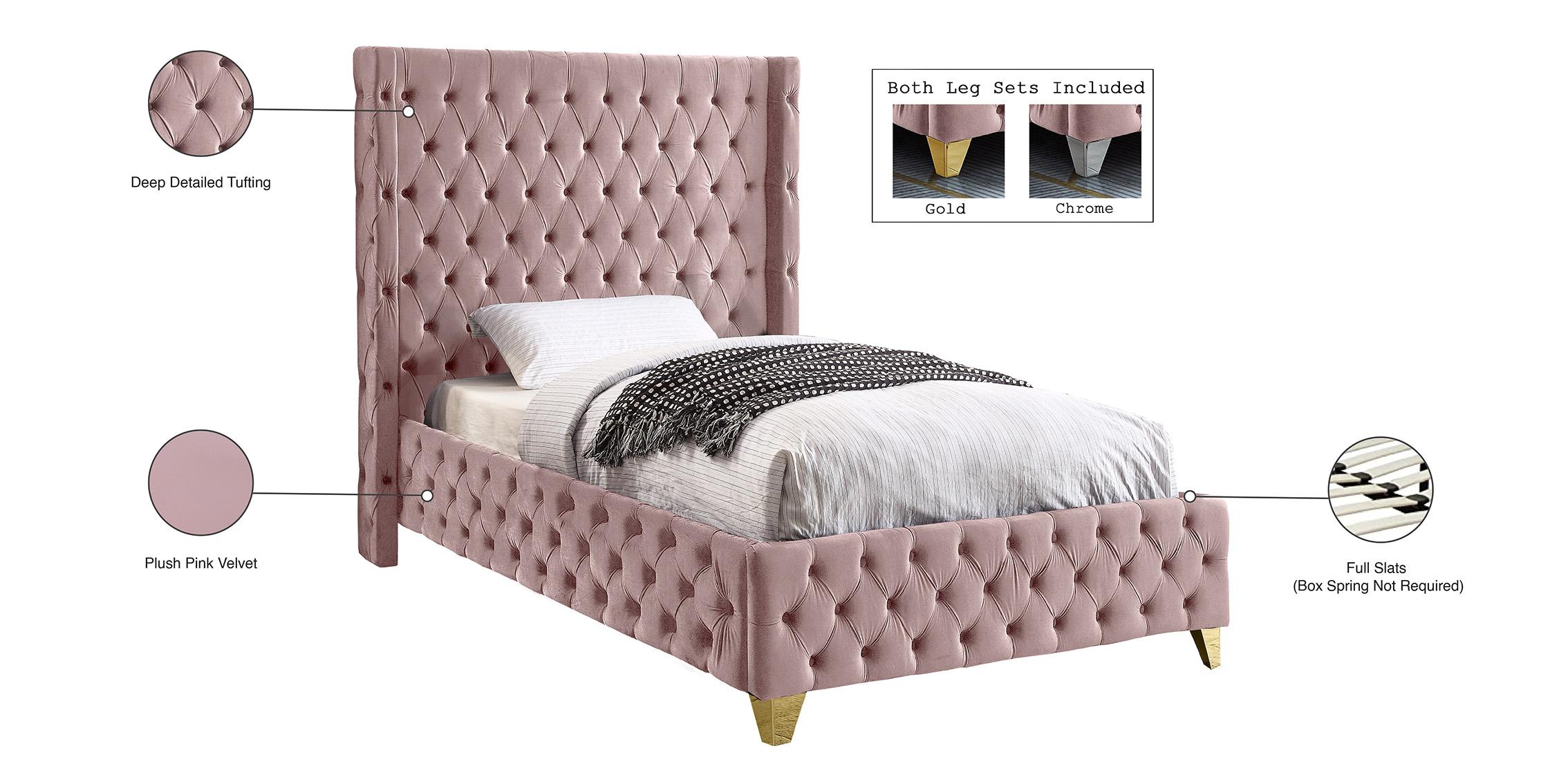 

        
Meridian Furniture SAVAN SavanPink-T Platform Bed Chrome/Pink/Gold Velvet 094308255163
