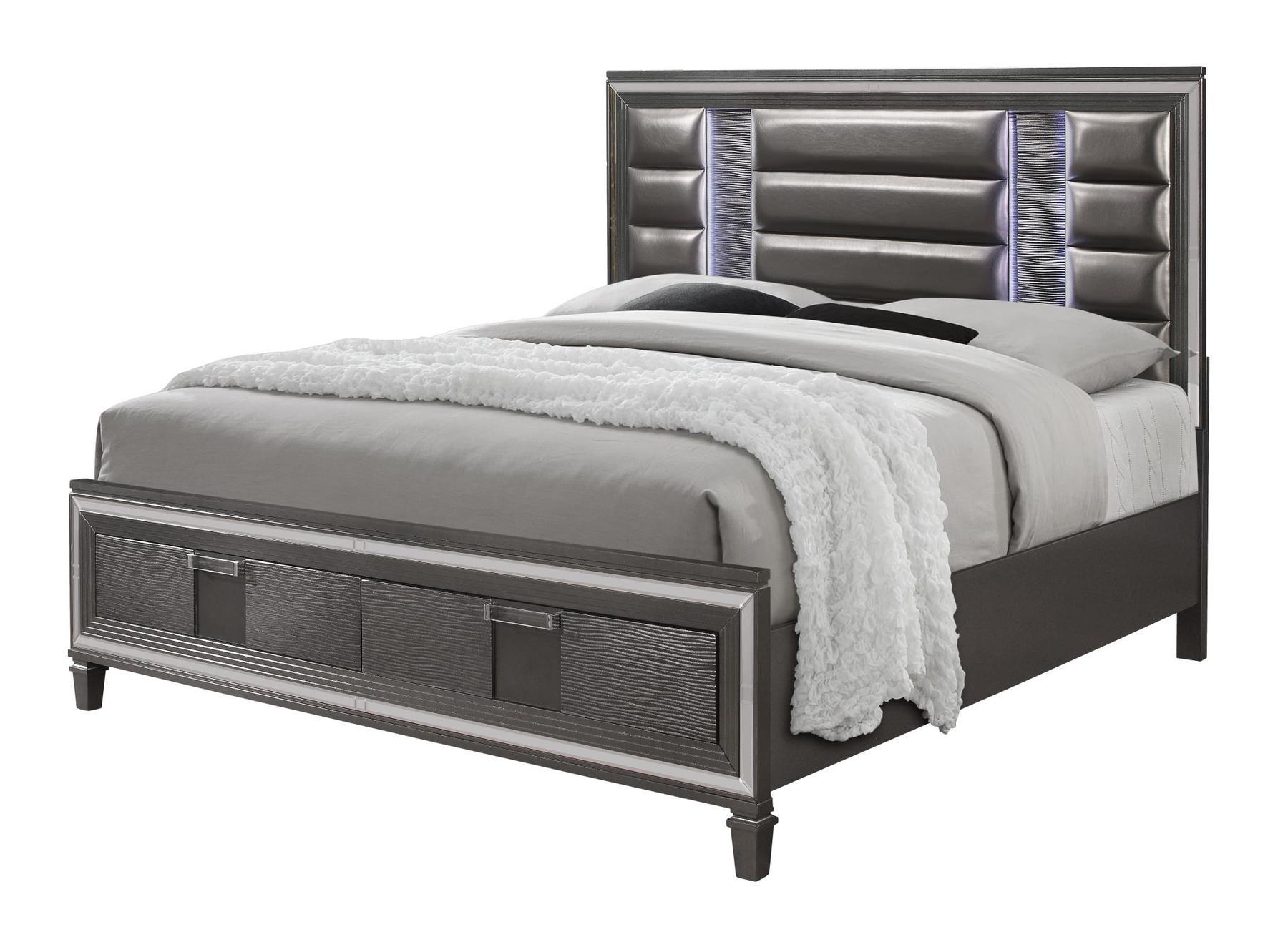 

    
PISA Modern Metallic Gray Finish King Bed Set 5Pcs w/ LED & Mirror Accents Global US
