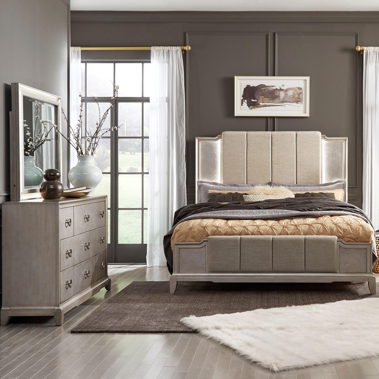 

    
Platinum Finish Queen Upholstered Bed Set 3pcs Montage 849-BR Liberty Furniture
