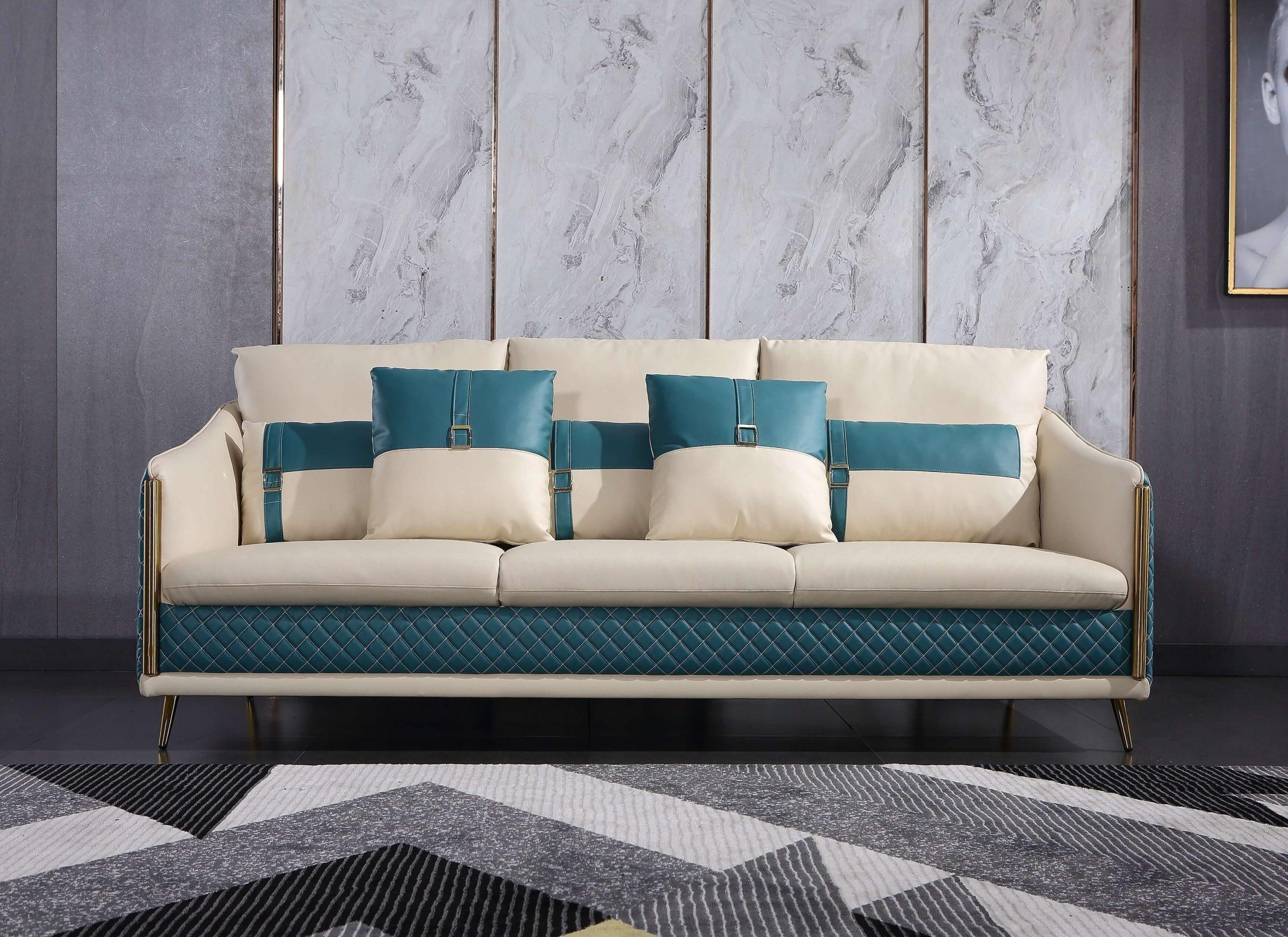 Modern, Vintage Sofa ICARO EF64457-S in Off-White, Blue Italian Leather