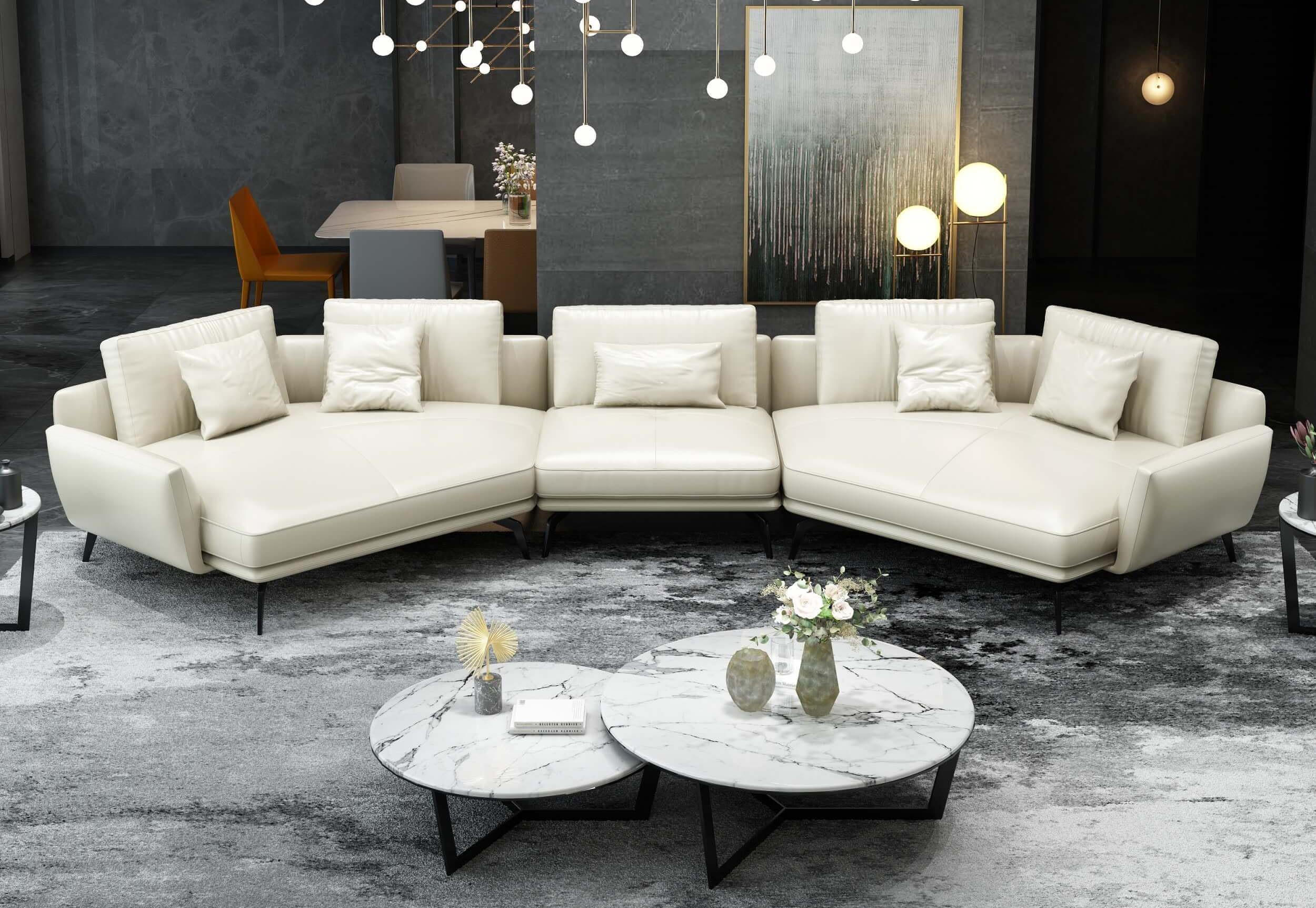 Modern, Vintage Sectional Sofa VENERE EF-65556-5S in Off-White, White Italian Leather
