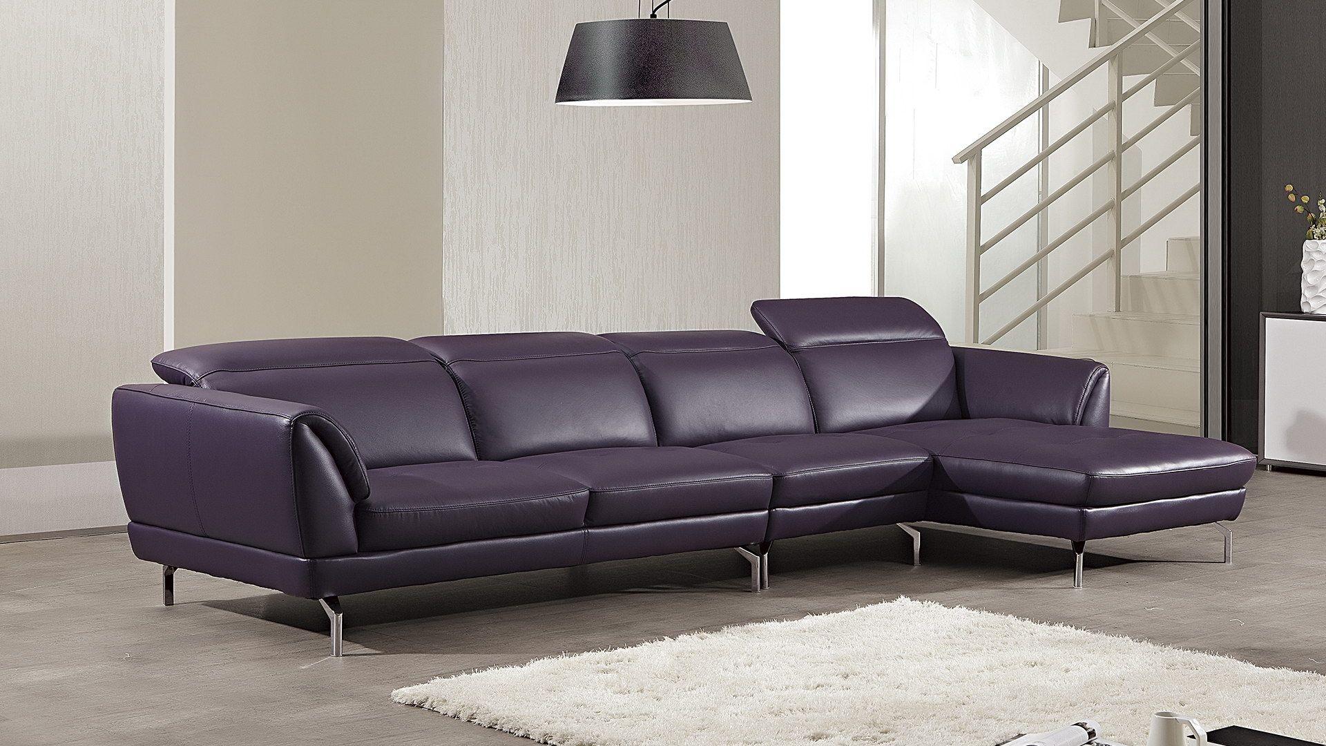 Contemporary, Modern Sectional Sofa EK-L023L-PUR EK-L023L-PUR in Purple Italian Leather