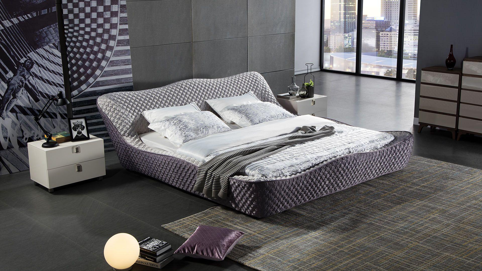 Contemporary, Modern Platform Bed B-C260 B-C260-Q in Purple Fabric