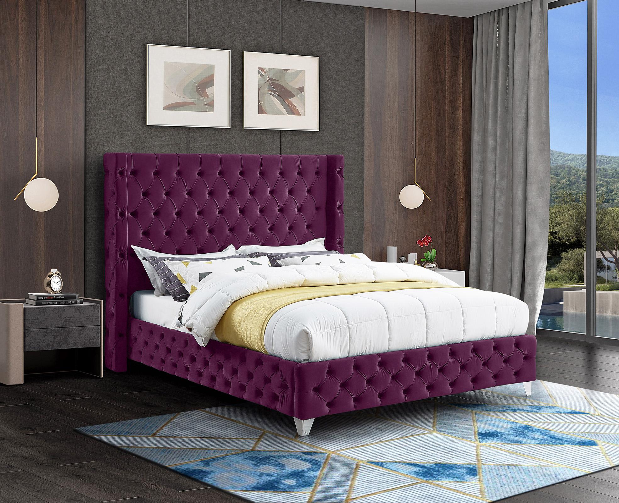 

    
Purple Velvet Tufted Queen Bed SAVAN SavanPurple-Q Meridian Modern Contemporary
