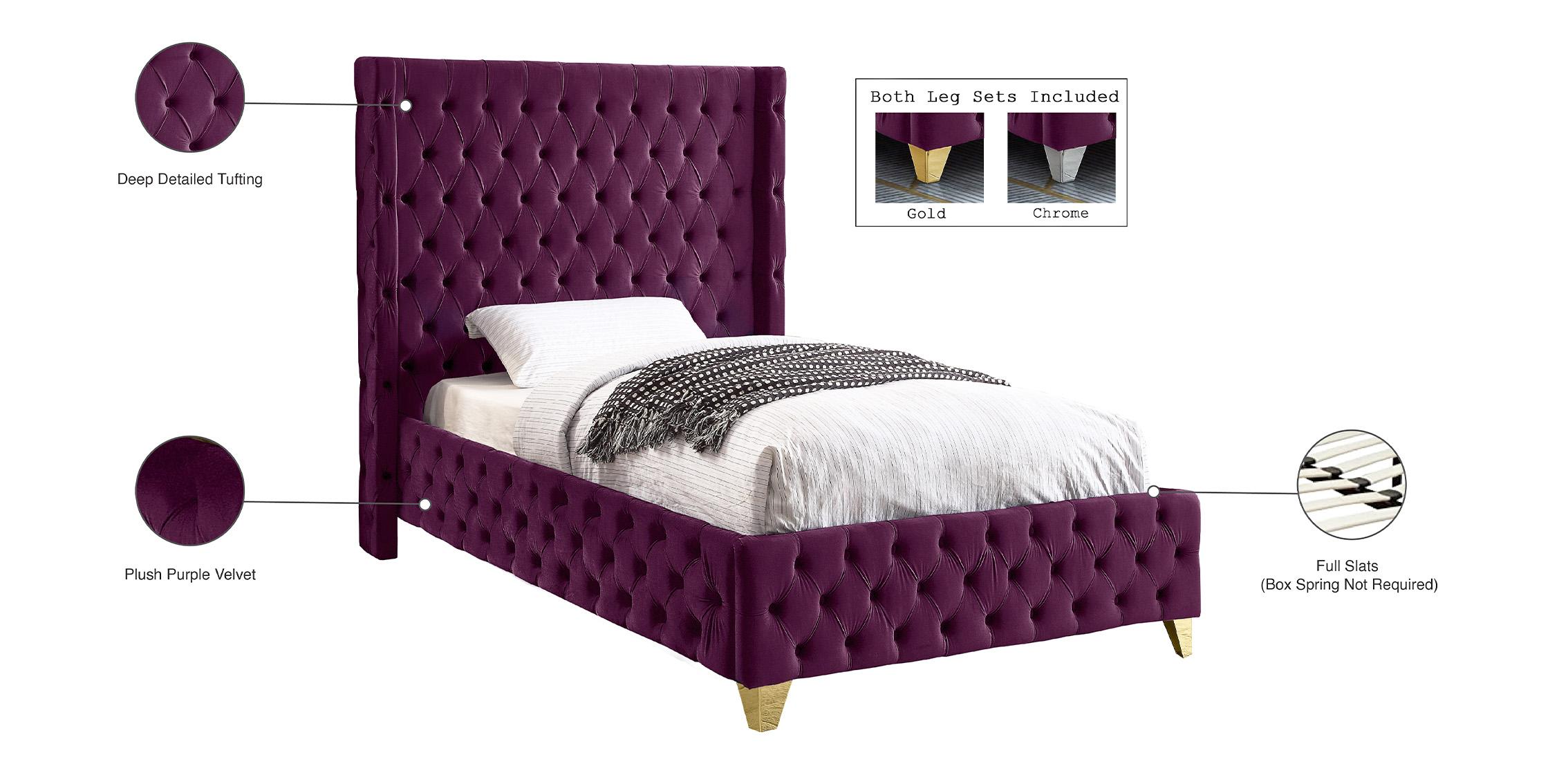 

        
Meridian Furniture SAVAN SavanPurple-T Platform Bed Chrome/Purple/Gold Velvet 094308255200
