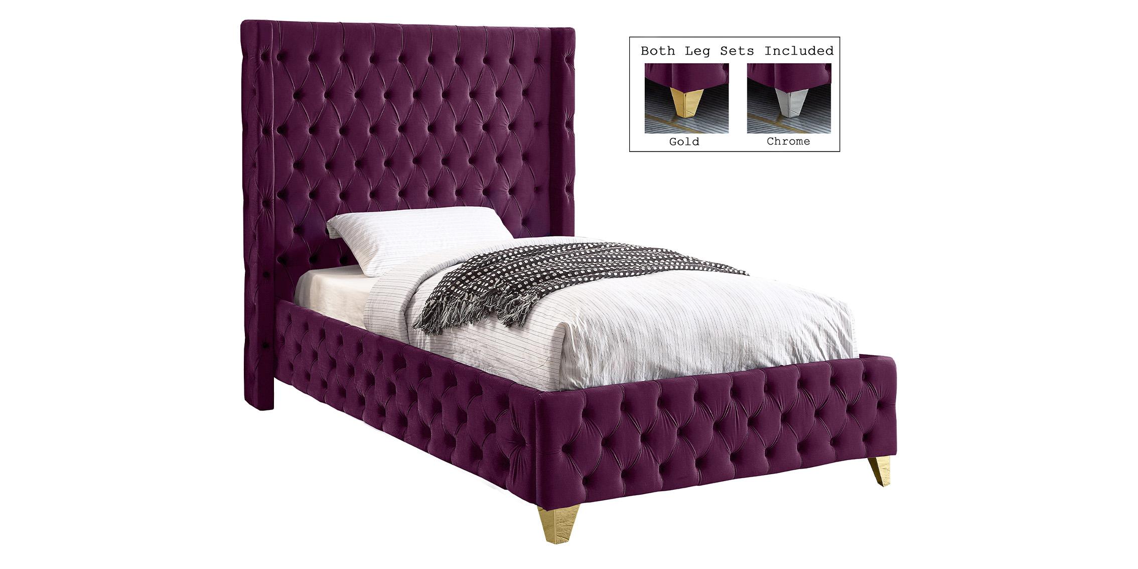 

    
Purple Velvet Tufted Twin Bed SAVAN SavanPurple-T Meridian Modern Contemporary
