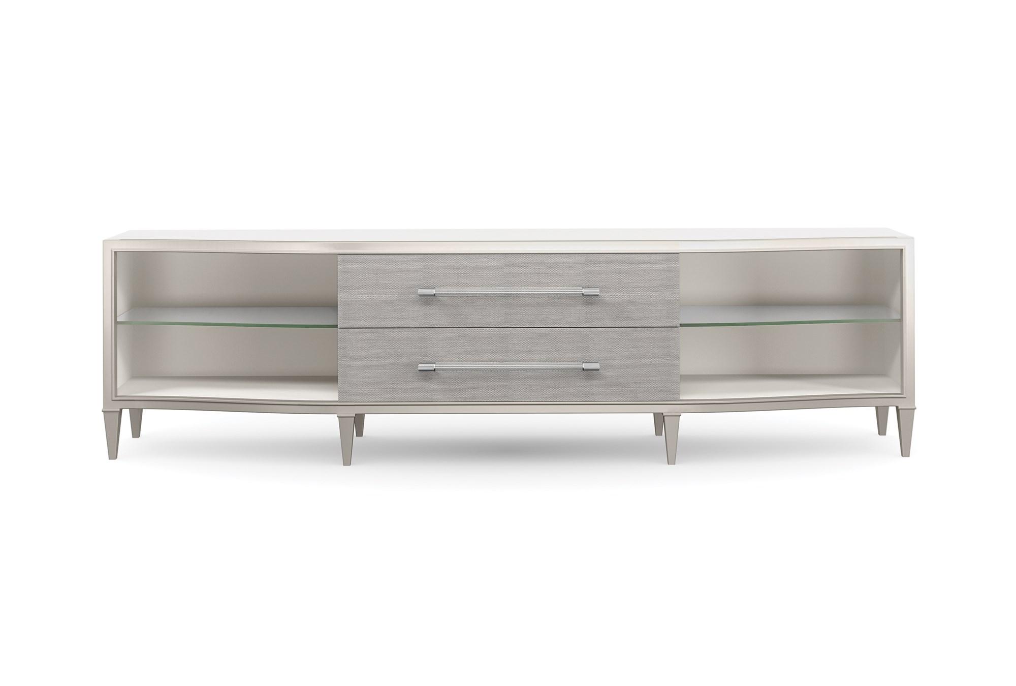 

    
Raffia-Wrapped Drawers in a Sun-kissed Silver Console Table PUT ON A SHOW by Caracole
