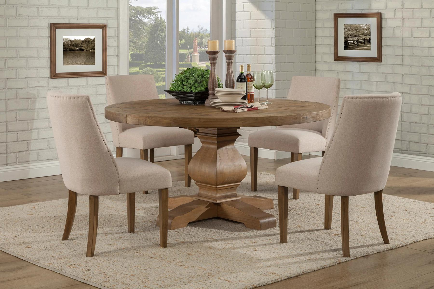 Contemporary, Rustic Dining Table Set KENSINGTON 2668-25-Set-5 in Natural Fabric