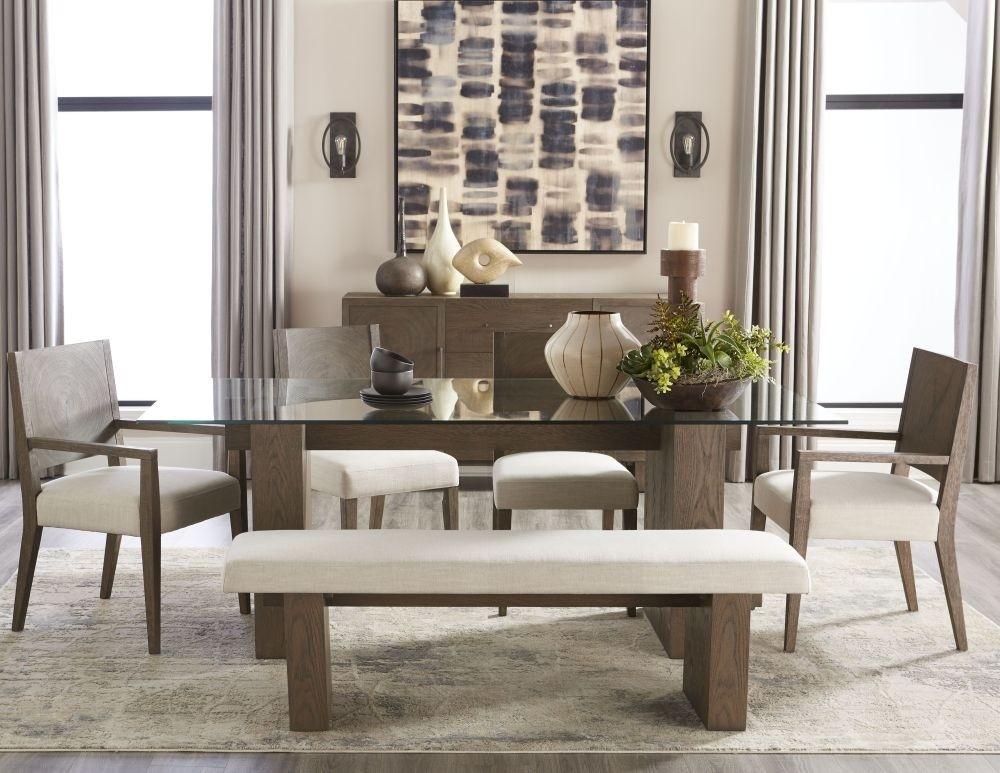 Contemporary Dining Table Set OAKLAND FQBM60-6PC in Linen, Brown Fabric