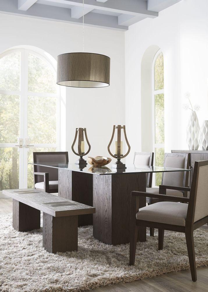 Contemporary Dining Table Set MODESTO FPBL61-6PC in Oak Veneers, Gray Fabric