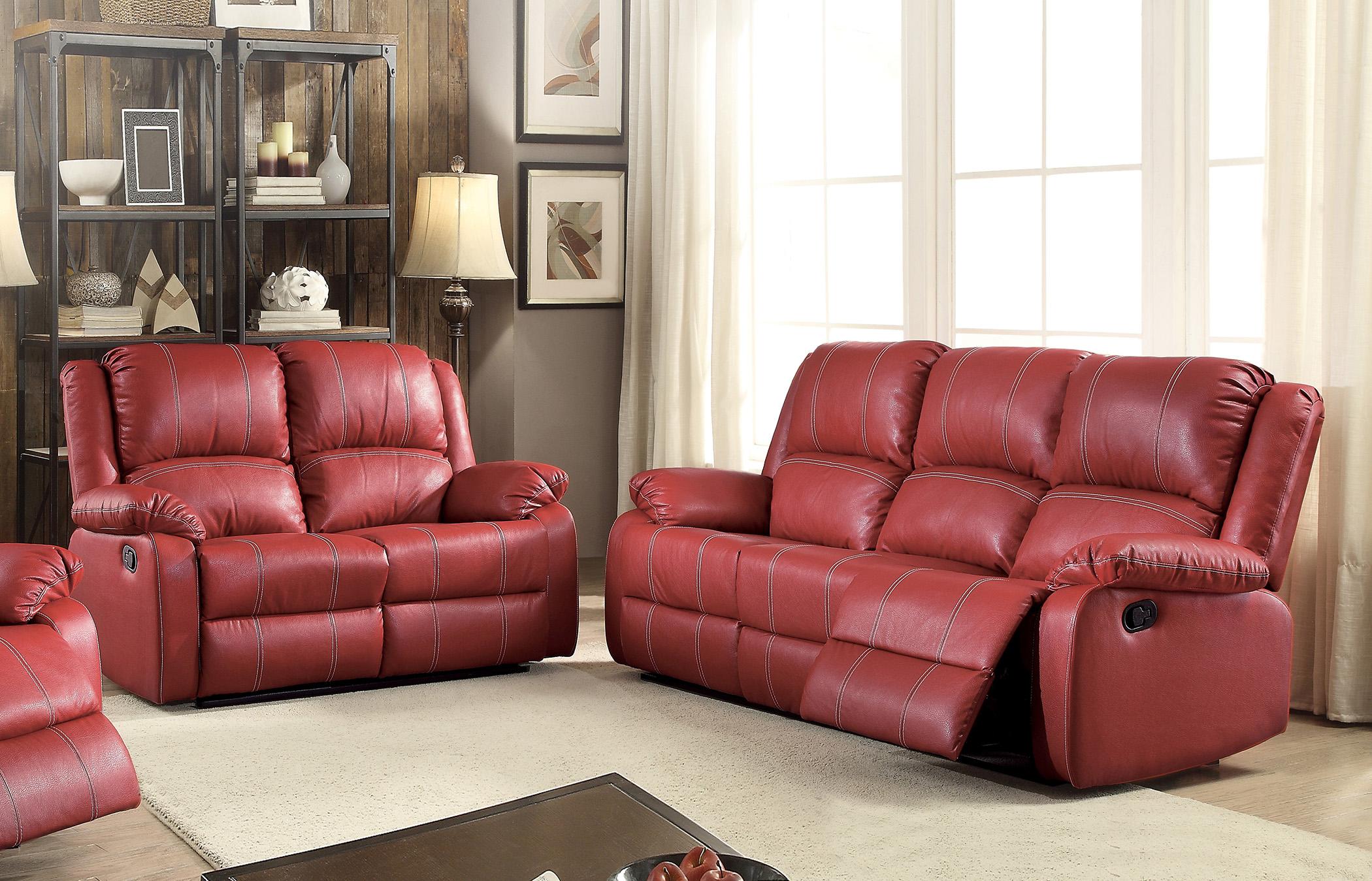 

                    
Acme Furniture Zuriel Sofa and Loveseat Set Red Faux Leather Purchase 
