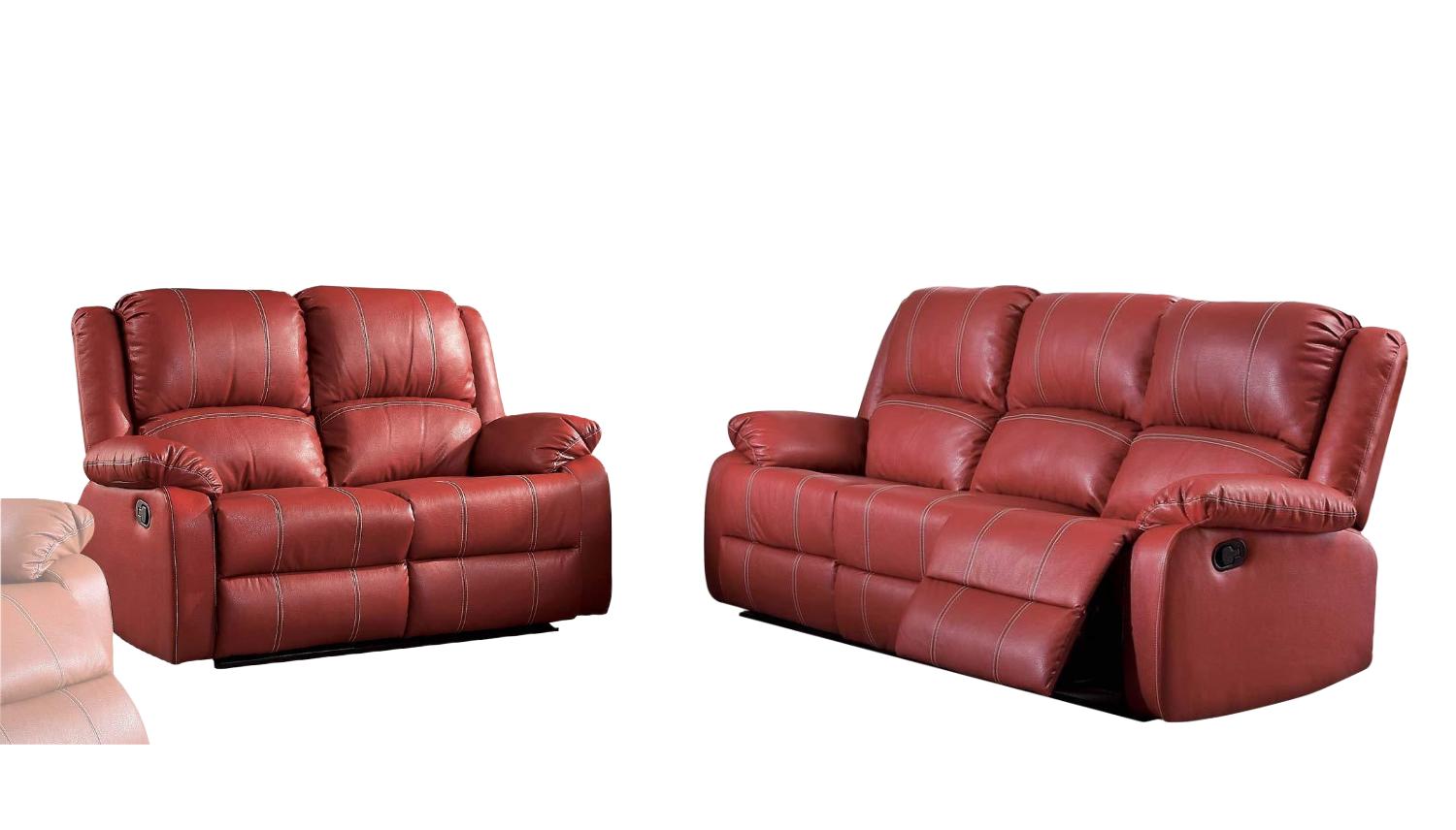 Modern Sofa and Loveseat Set Zuriel 52150-2pcs in Red Faux Leather