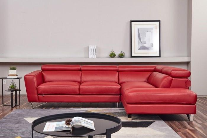 Contemporary Sectional Sofa EK-L8010 EK-L8010L-RED in Red Leather
