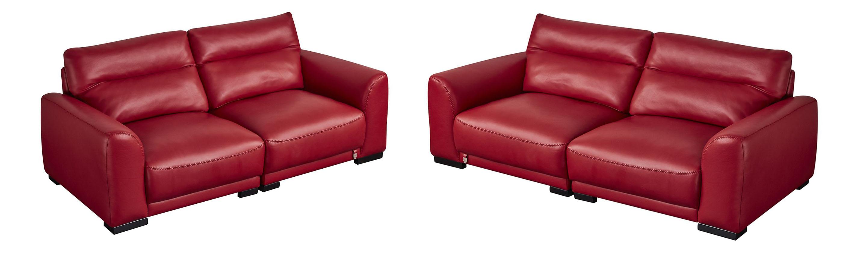 Contemporary Sofa and Loveseat EK8012-RED EK8012-RED-Set-2 in Red Leather