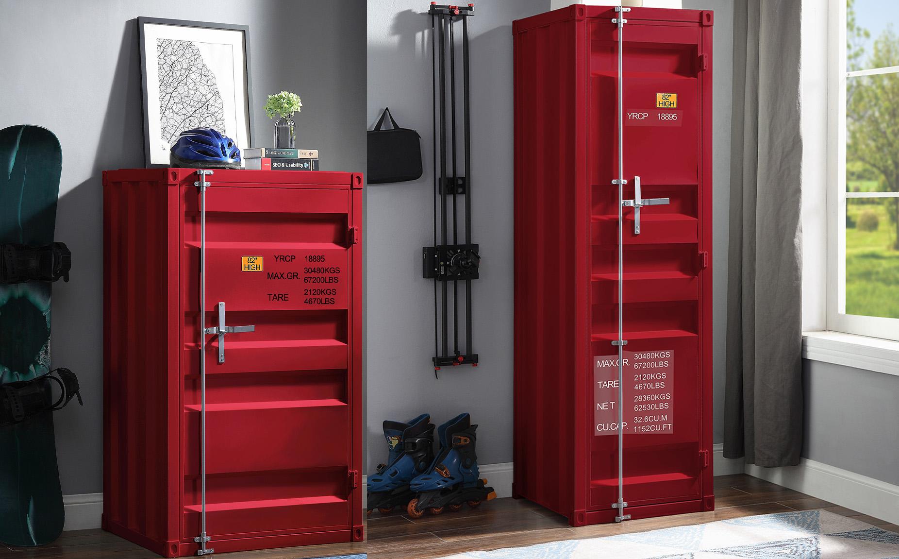

    
Contemporary Red Chest & Wardrobe Metal by Acme Cargo 35954-2pcs
