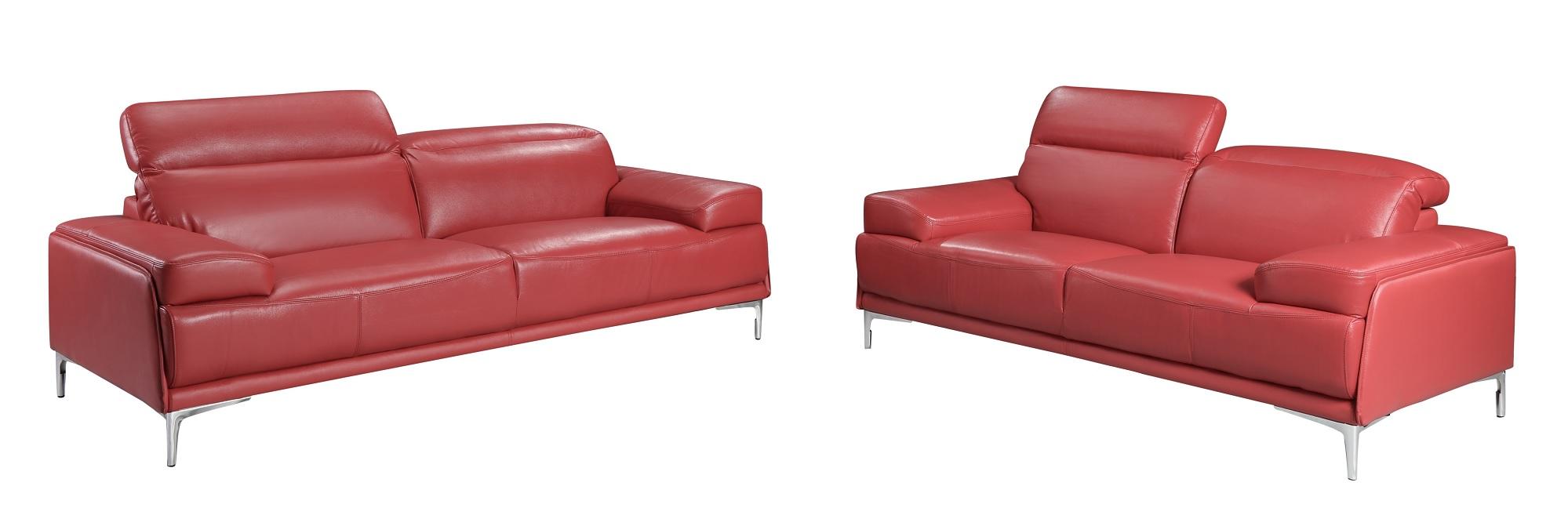 Modern Sofa and Loveseat Set Nicolo SKU 18981-Set-2 in Red Leather