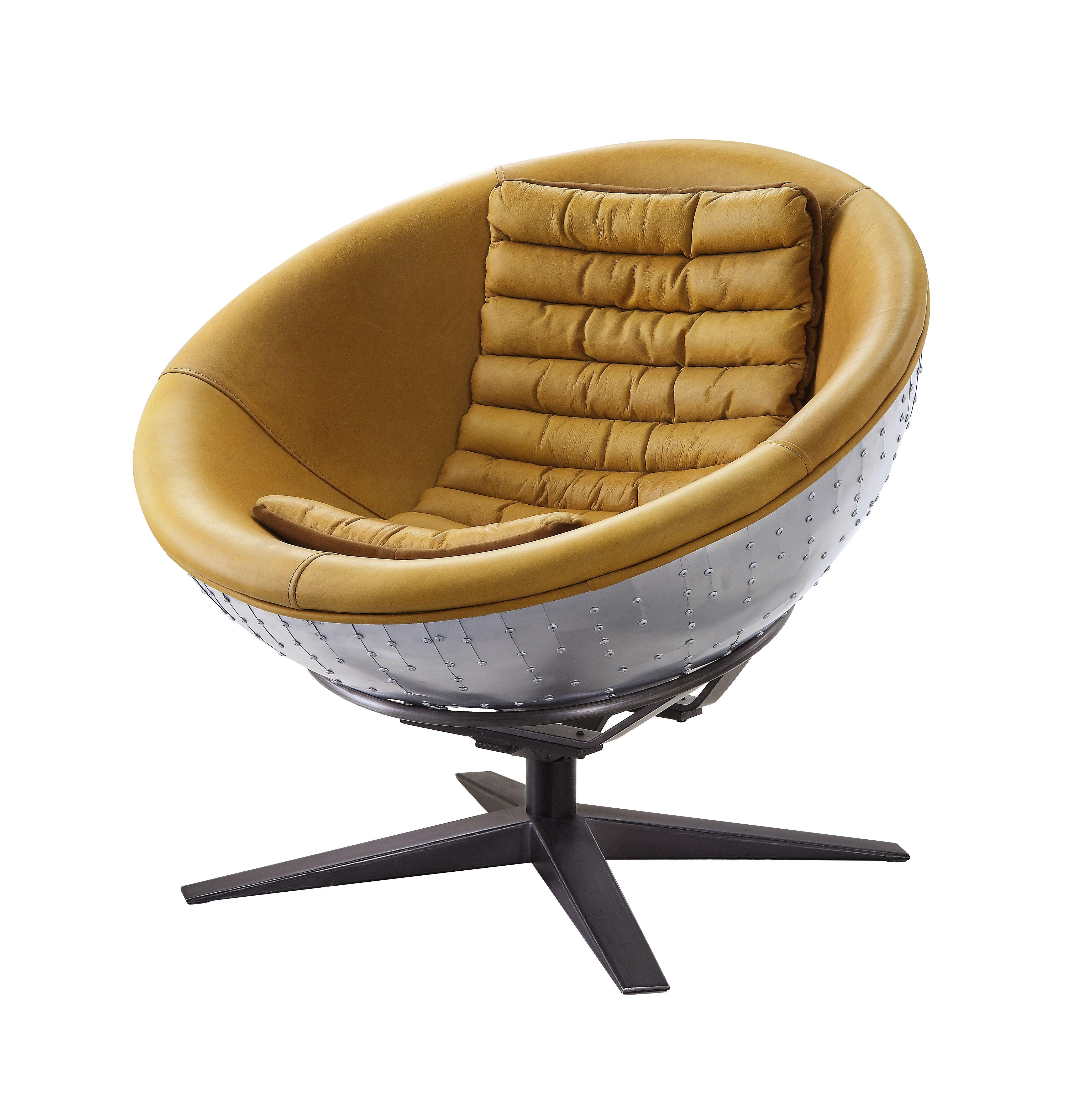 

    
Retro-Futurist Design Turmeric Top Grain Leather & Aluminum Accent Chair by Acme Brancaster
