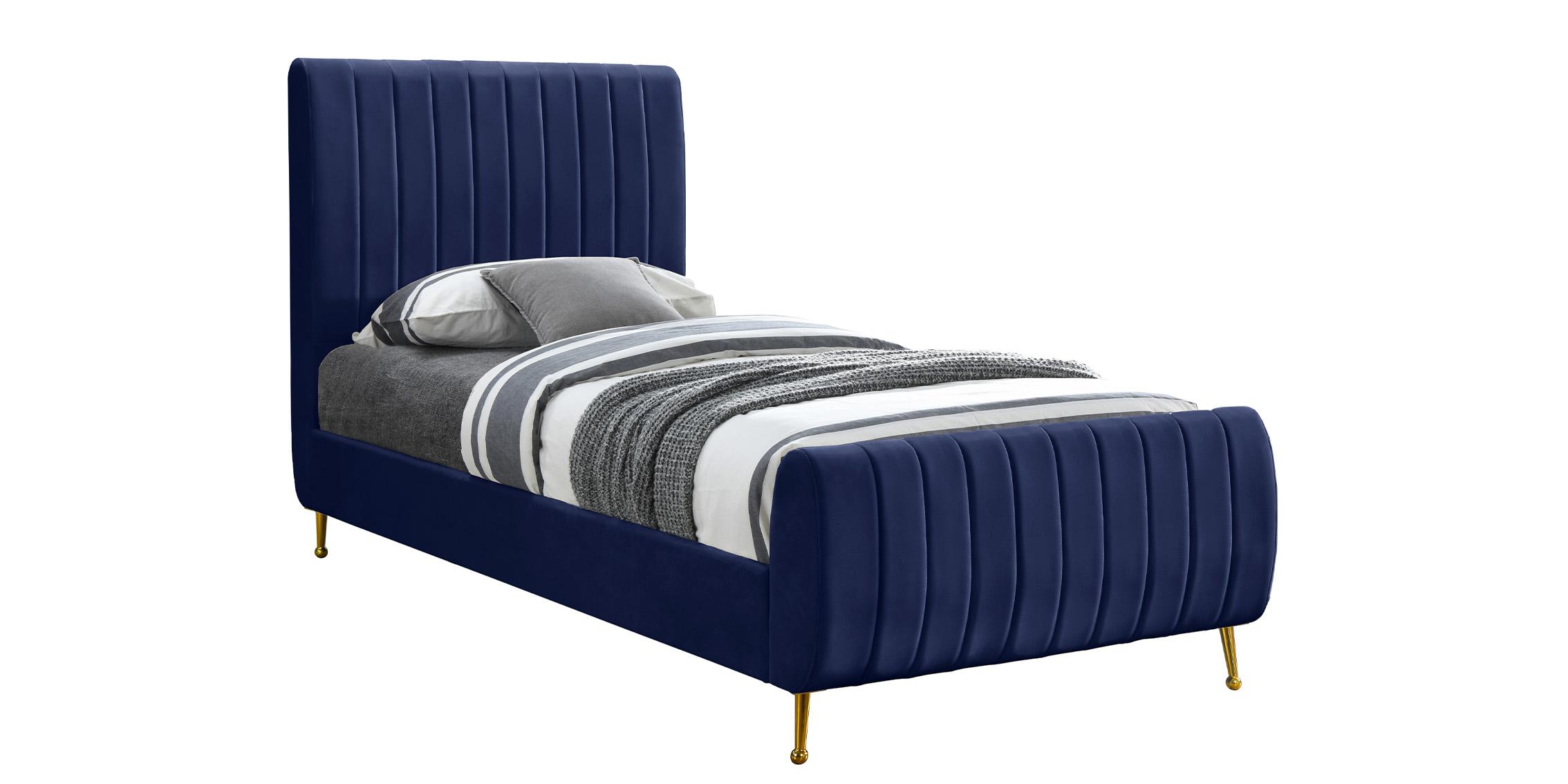 

    
Rich Navy Velvet Channel Tufted Twin Bed ZARA Meridian Contemporary Modern

