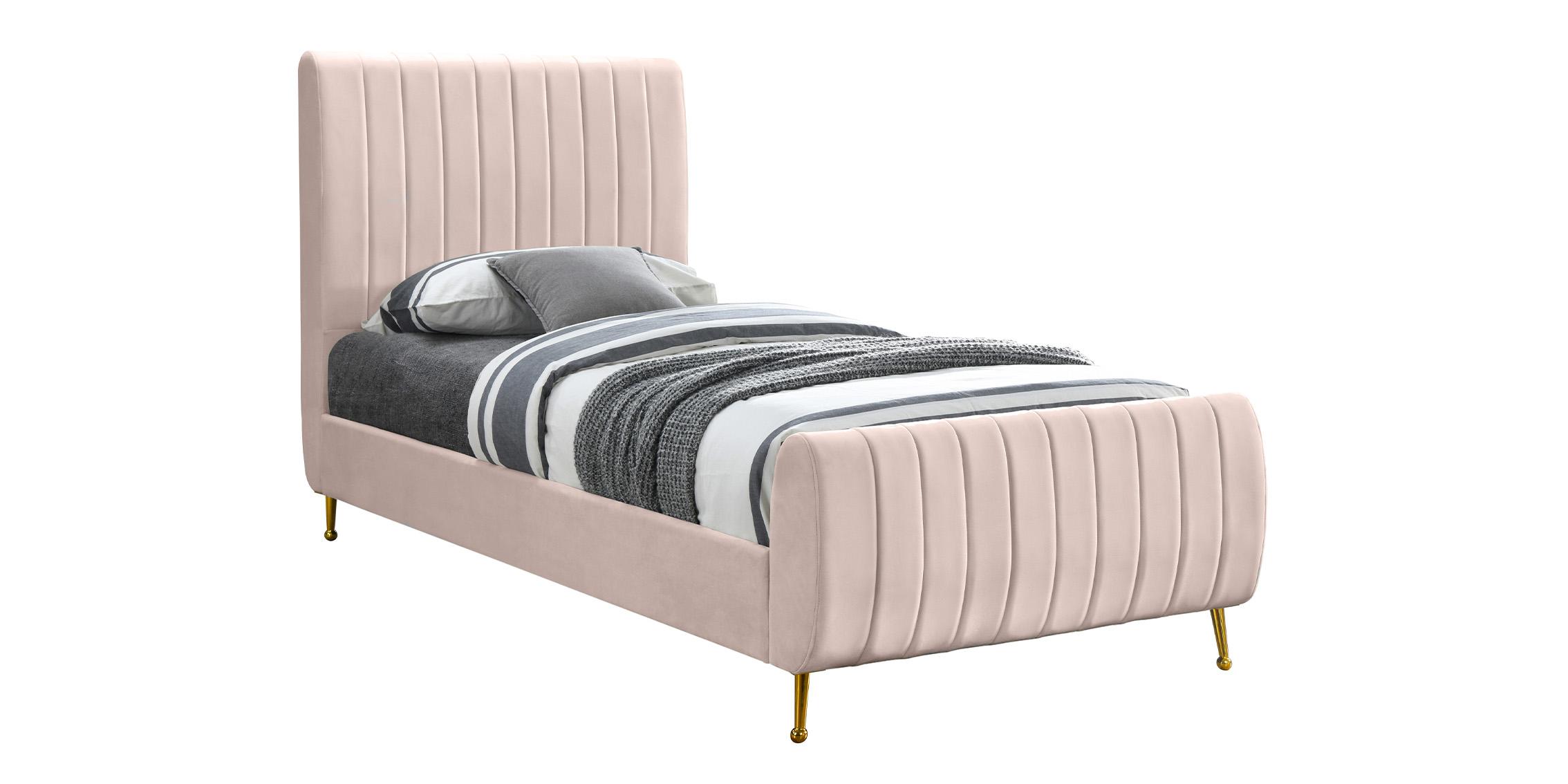 Contemporary, Modern Platform Bed ZARA Pink-T ZaraPink-T in Pink, Gold Velvet