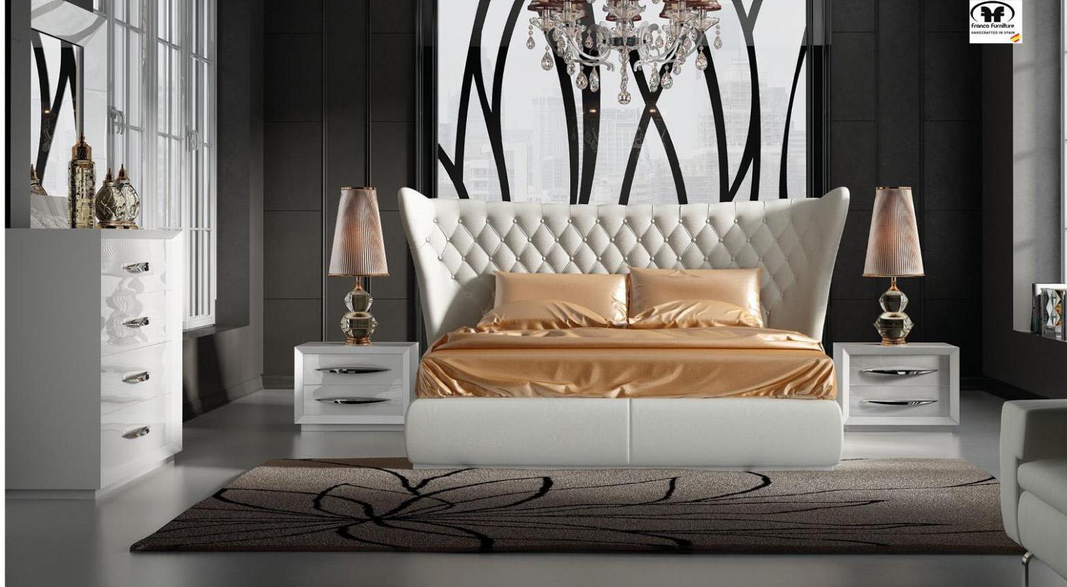 Contemporary, Modern Platform Bedroom Set Rone Rone EK Bed-Set-5 in White Eco-Leather