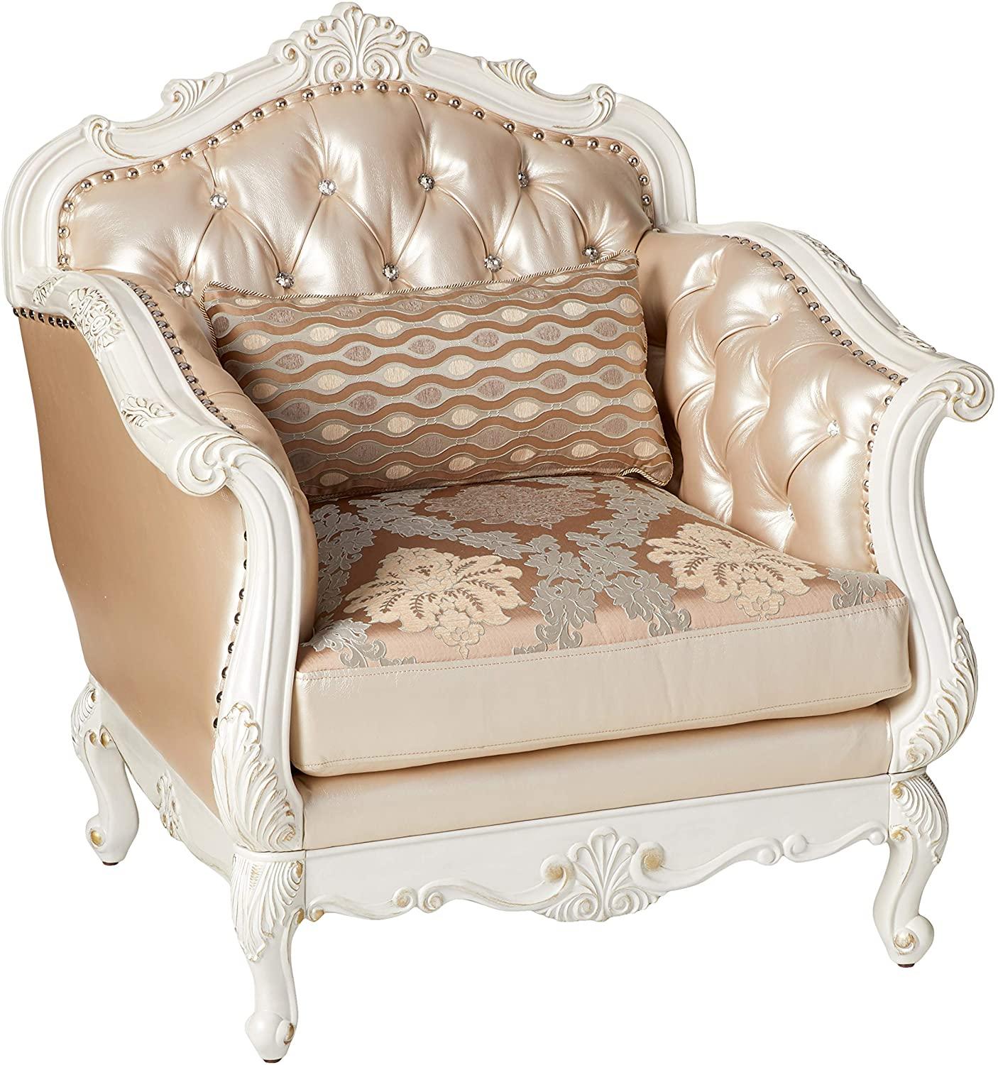 

    
Rose Gold & Pearl White Arm Chair 53542 Chantelle Acme Traditional Carved Wood
