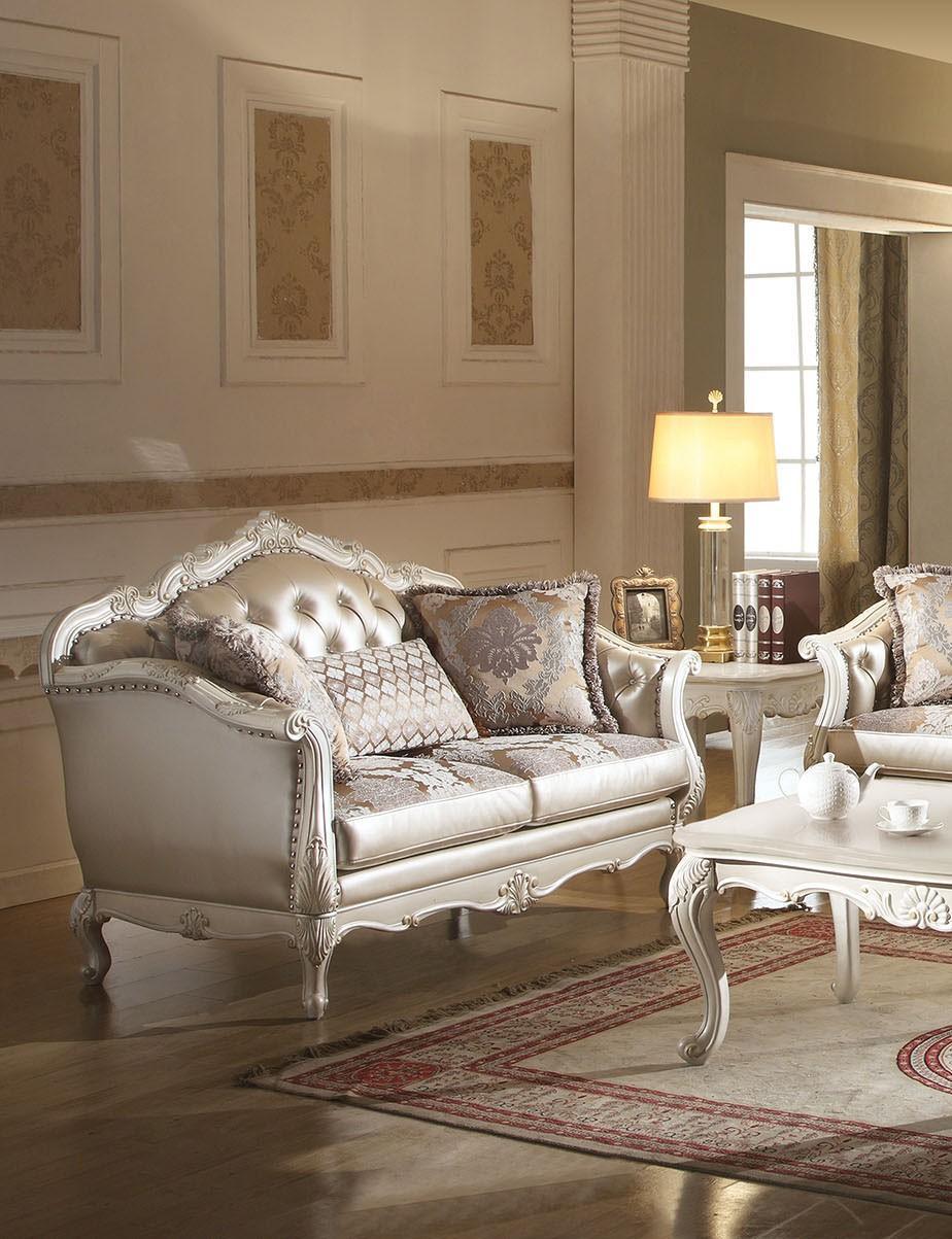 Classic, Traditional Loveseat Chantelle 53541 53541 Chantelle in Pearl White, Platinum, Gold Fabric