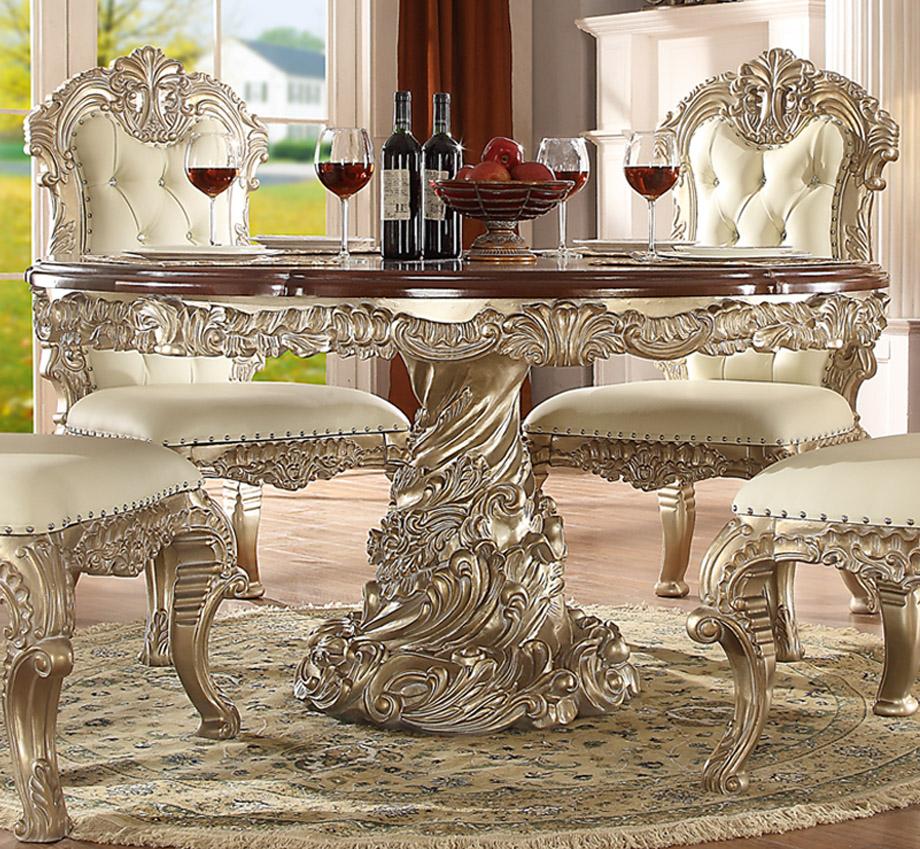 

    
Antique White Silver Round Dining Table Traditional Homey Design HD-8017
