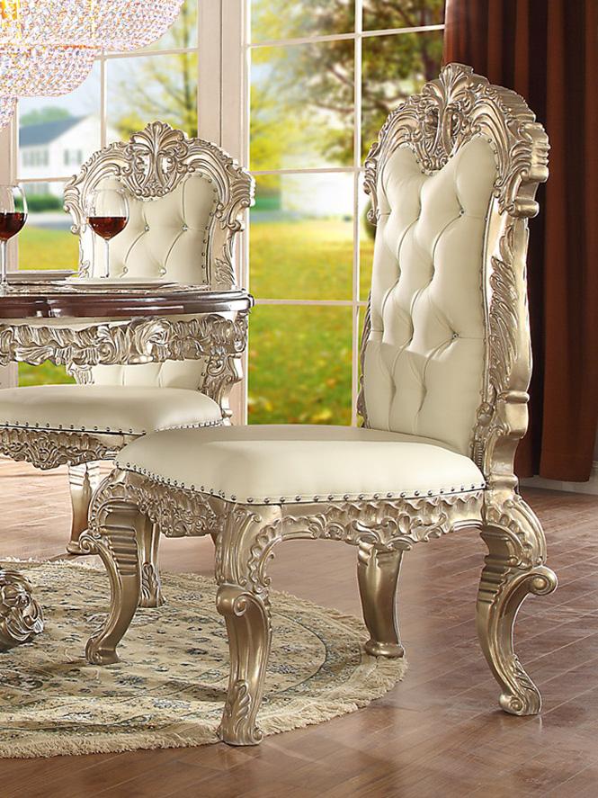 

    
Royal Antique White Silver Side Chair Set 2Pcs Traditional Homey Design HD-8017
