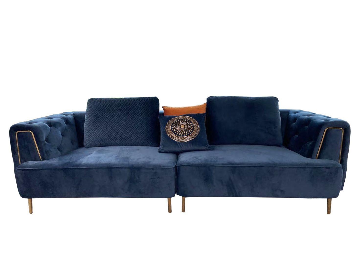 Contemporary Extra Long Sofa AE-D832-RB-4S AE-D832-RB-4S in Blue Fabric