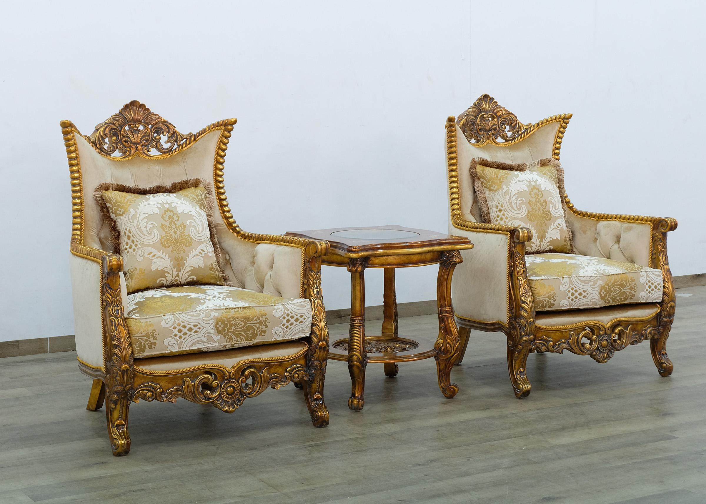 Classic, Traditional Arm Chair Set MAGGIOLINI 31055-C-Set-2 in Antique, Gold, Beige Fabric