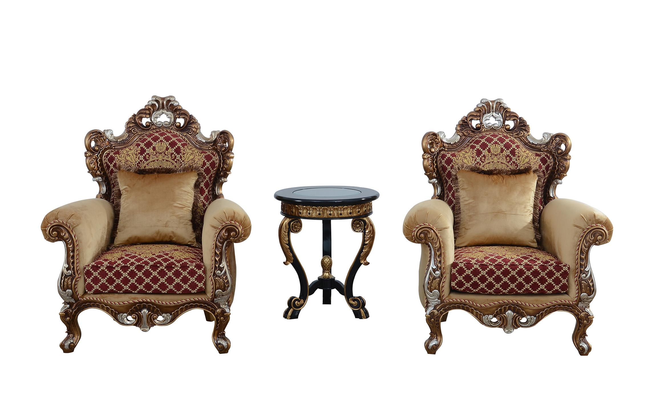 Classic, Traditional Arm Chair Set EMPERADOR III 42036-C-Set-2 in Red, Gold Fabric