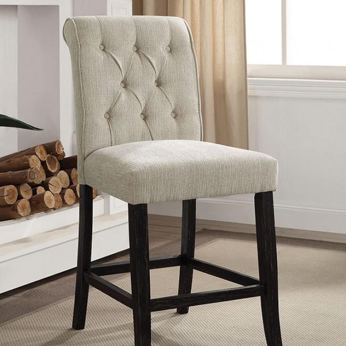 Rustic Counter Height Chair Izzy CM3564PC-2PK in Antique Black, Beige Fabric