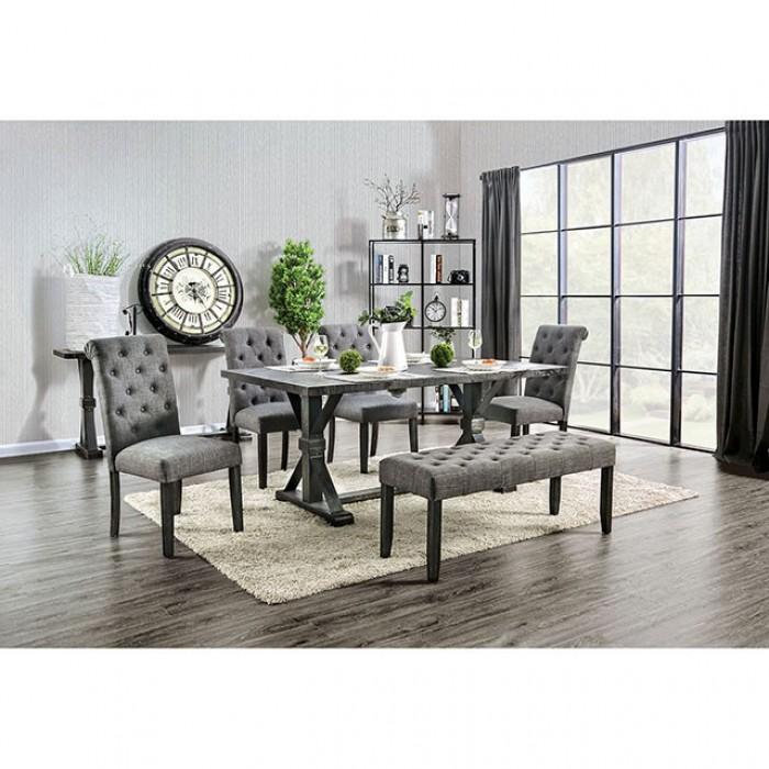 Rustic Dining Table Set CM3735T-Set-6 Alfred CM3735T-6PC in Antique Black, Gray Fabric