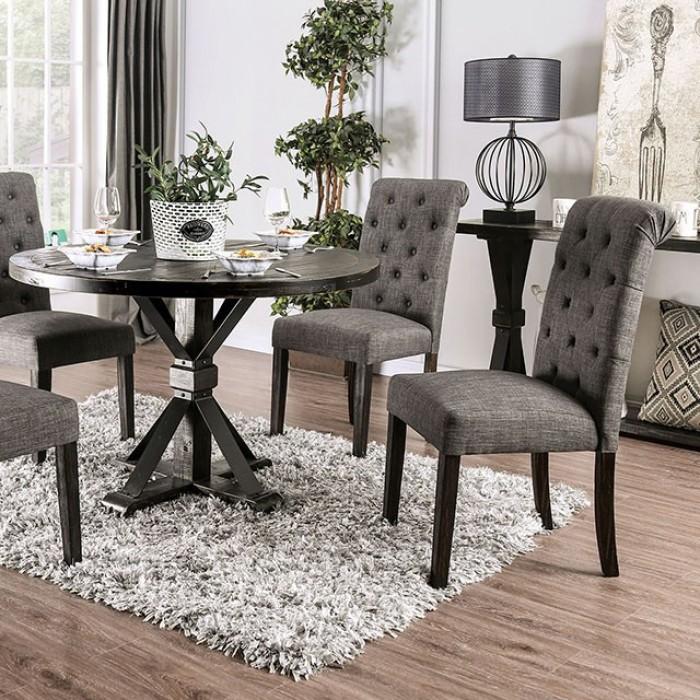 

    
Rustic Antique Black & Gray Round Dining Table Set 5pcs Furniture of America Alfred
