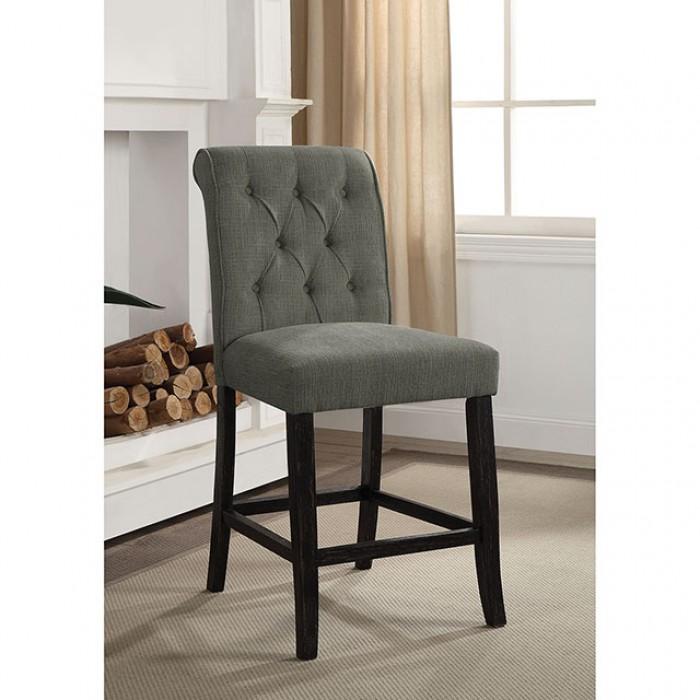 Rustic Counter Height Chair Izzy CM3564GY-PC-2PK in Antique Black, Gray Fabric