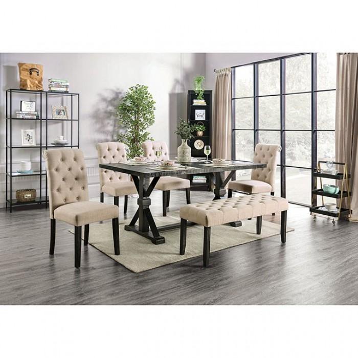 

    
Rustic Antique Black & Ivory Dining Table Set 6pcs Furniture of America Alfred
