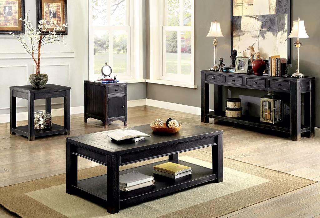 

    
Rustic Antique Black Solid Wood Coffee Table Set 3pcs Furniture of America Meadow
