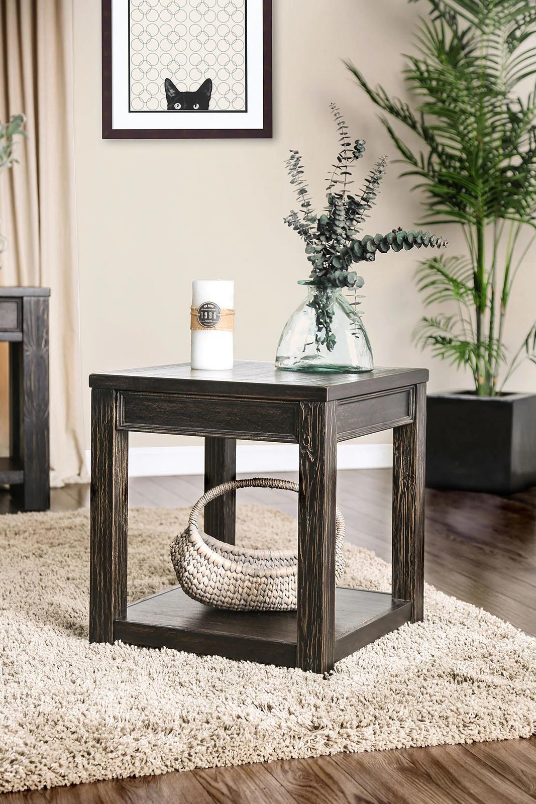 

    
Rustic Antique Black Solid Wood End Table Furniture of America CM4327E Meadow
