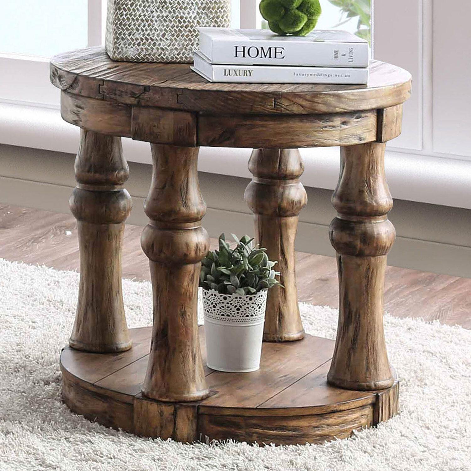 

    
Rustic Antique Oak Solid Wood End Table Set 2pcs Furniture of America Mika
