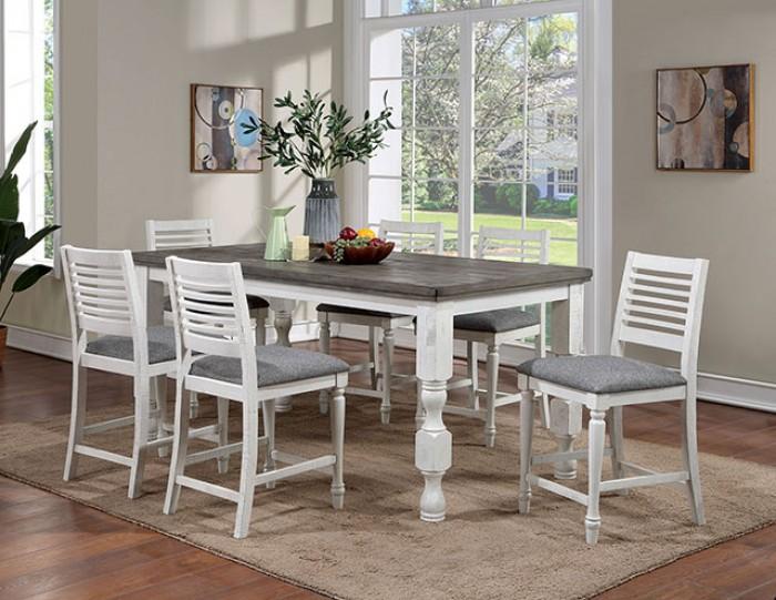 Rustic Counter Height Dining Set Сalabria Counter Height Dining Room Set 7PCS FOA3908PT-7PCS FOA3908PT-7PCS in Antique White, Gray Fabric