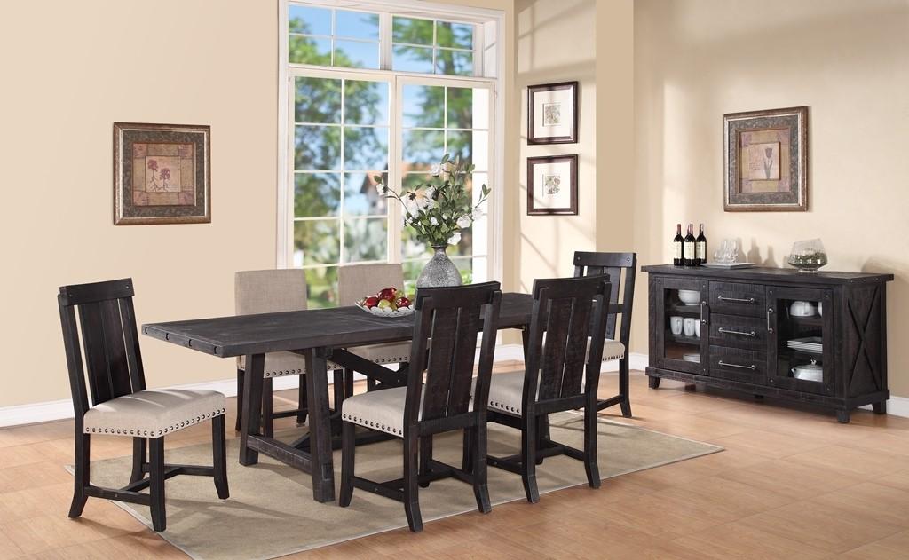 Rustic Dining Table Set YOSEMITE 7YC961-8PC in Linen, Black Fabric