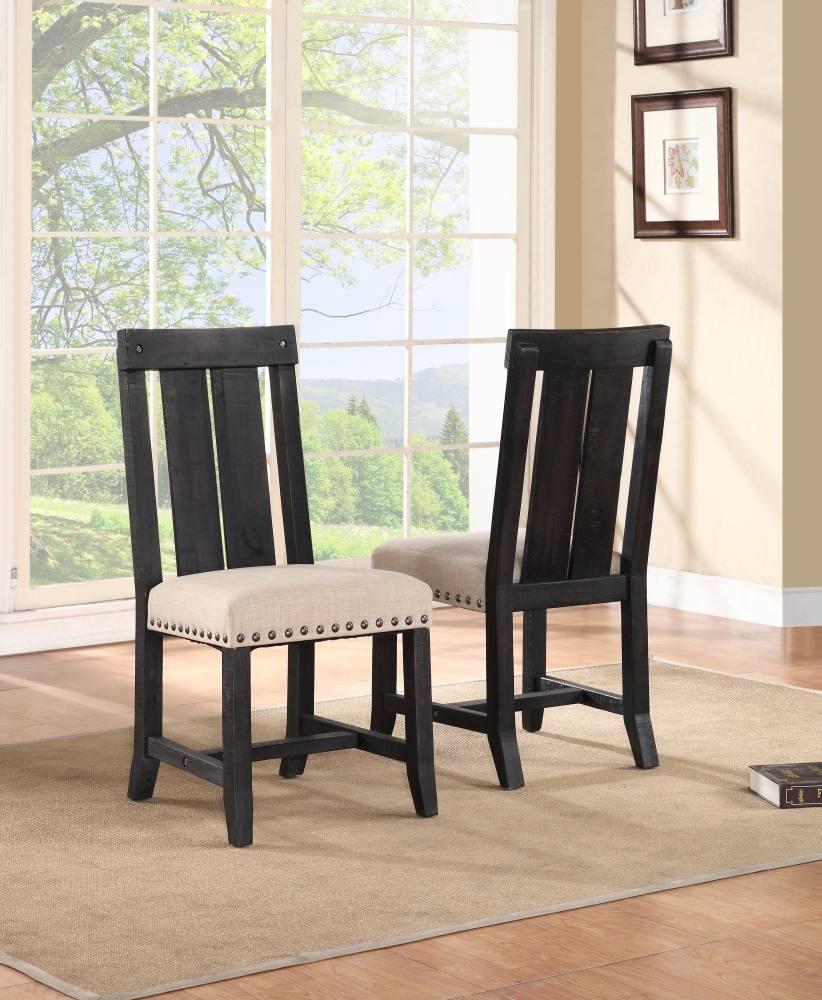 Rustic Dining Chair Set YOSEMITE 7YC966W-2PC in Linen, Black Fabric