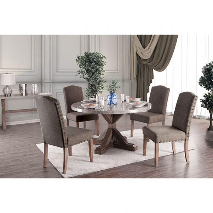 

    
Rustic Brown & Natural Solid Wood Round Dining Table Set 5pcs Furniture of America Bridgen
