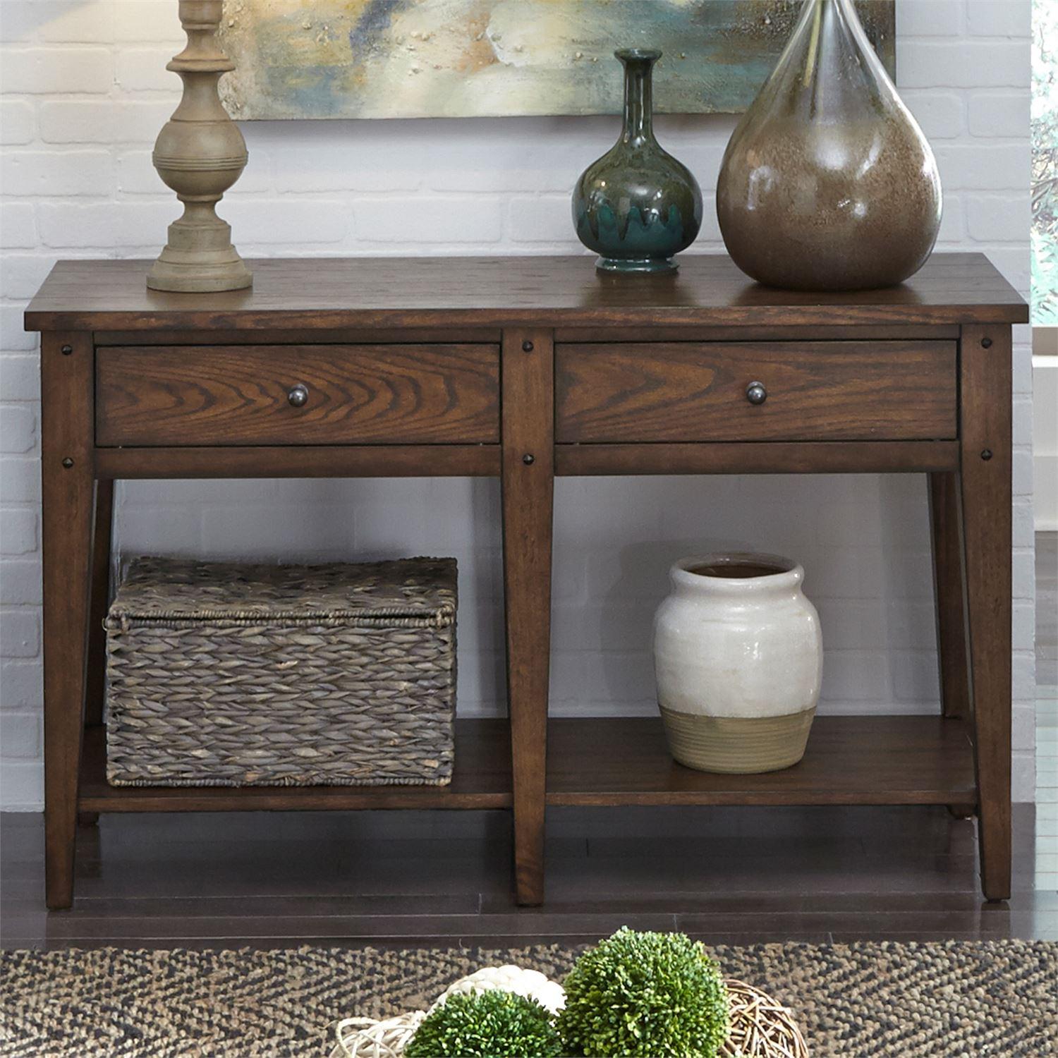 

    
Rustic Brown Wood Console Table Lake House (210-OT) Liberty Furniture
