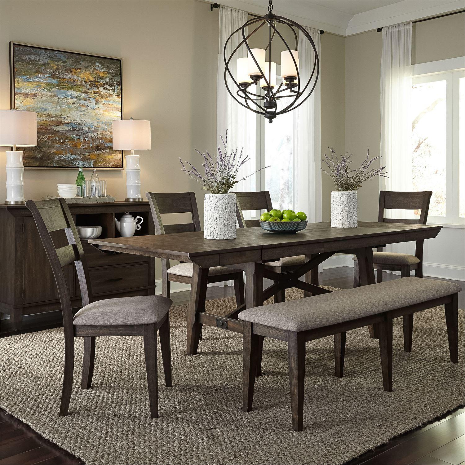 Rustic Dining Room Set Double Bridge  (152-CD) Dining Room Set 152-CD-6TRS in Chestnut Fabric